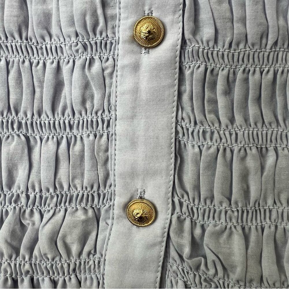 J Crew Smocked button-up shirt cotton-blend voile light blue short sleeve BU278 - Picture 5 of 8